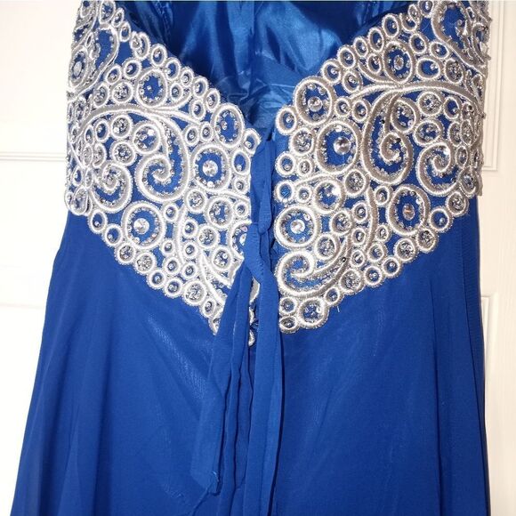 May Qeen Couture 12 NavyBlue Maxi Lined Embroidery Top Strapless Women's Dress. - Picture 6 of 12